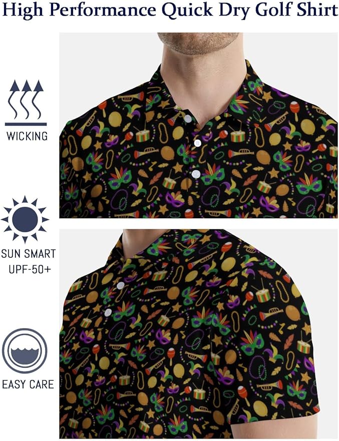 HUURAY Funny Golf Polos for Men Funny Print Short Sleeve Shirts Quick Dry Polo Shirts Hawaiian Shirt Performance Golf Outfits