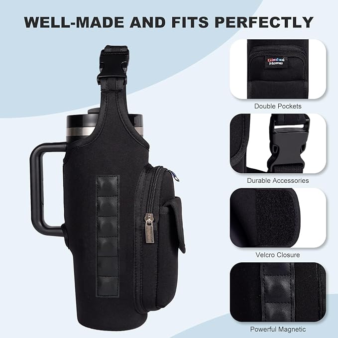 Magnetic Gym Bags for Men & Women – Magnetic Bag Water Bottle Sling Bag for Stanley Cups | Water Bottle Holder with Card Pockets, AirPod Case for Fitness, Hiking, Workouts (Black)