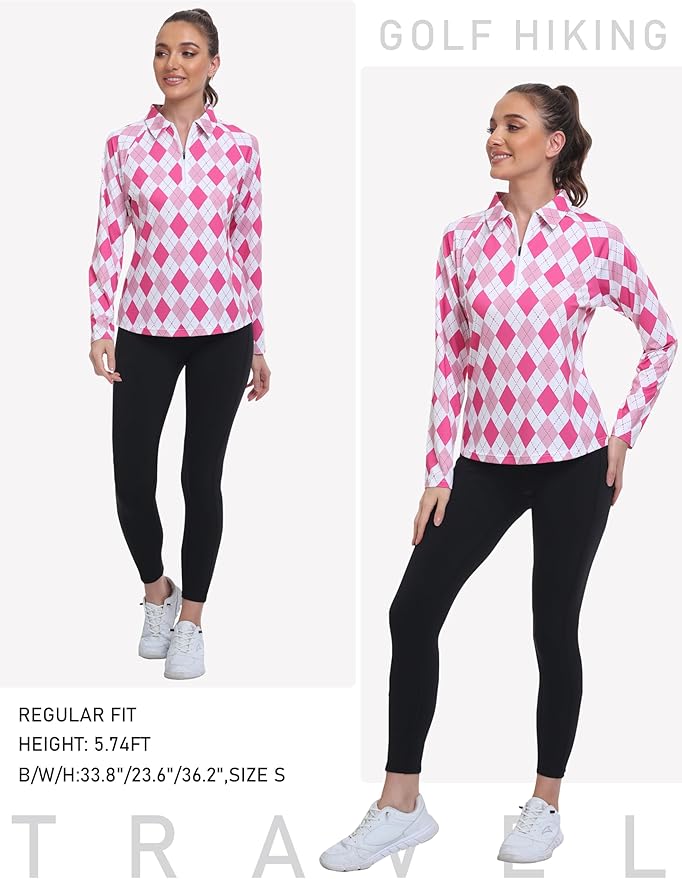 MoFiz Women's Golf Polo Shirt Long Sleeve Collared 1/4 Zip Stretch Soft Athletic Tops for Tennis Hiking & Outdoor Sports