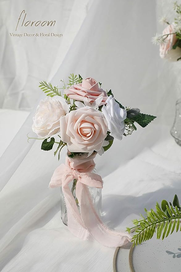 Floroom Artificial Flowers 25pcs Real Looking Dark Red Ombre Colors Foam Fake - Image 5