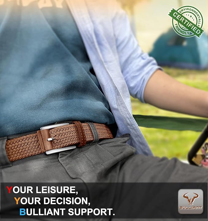 BULLIANT Belt for Men 2Pack,Mens Gift Stretch Braided Web Belt Elastic for Casual Golf Jeans,1 3/8"