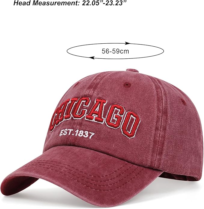 Chicago Hat for Men Women 3D Embroidery Vintage City Dad Hats Baseball Cap