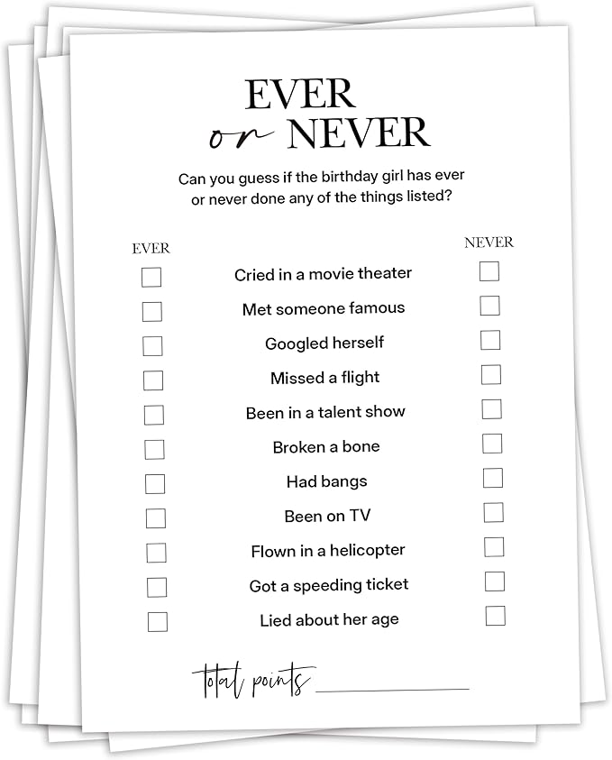 Birthday Party Games, Ever or Never, Fun Birthday Game by sahjzk
