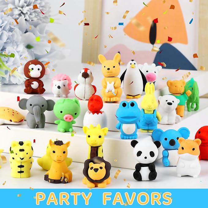 36Pcs Animal Erasers Kids Desk Pets Pencil Erasers 3D Puzzle Bulk Mini Animal - Image 7