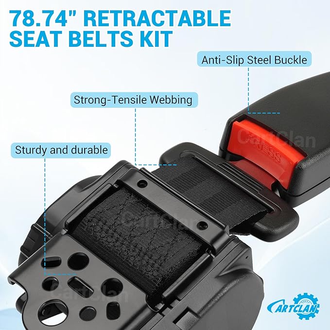 78.74" Retractable Golf Cart Seat Belts, Universal Golf Cart Seat Belts Suitable for Club Car/EZGO/Yamaha Golf Carts, Extended-Length Golf Cart Seat Belts(Set of 2)
