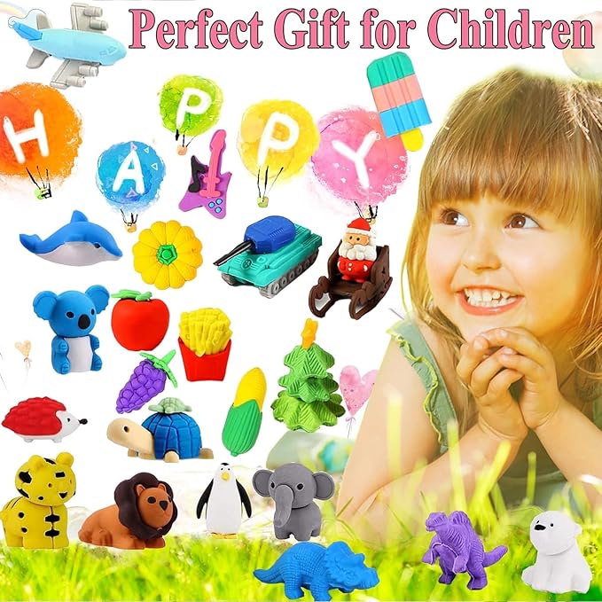 110Pcs Animal Erasers Kids Desk Pets Pencil Erasers 3D Puzzle Eraser Bulk Mini - Image 6