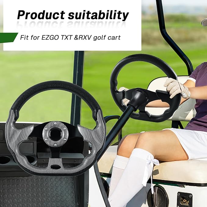 Golf Cart Accessories Steering Wheel D-bottom and Golf Adapter for For EZGO TXT & RXV Golf Cart Bundle-(black gray)