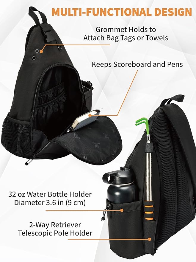 MOYAQI Disc Golf Bag with Retriever Holder and Storage Pockets, Disc Golf Backpack with 8-10 Disc Capacity, Padded Adjustable Strap and Back Panel, Lightweight and Durable