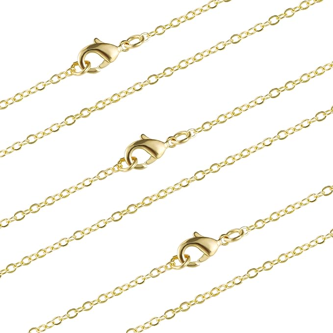 Wholesale 12 PCS Gold Plated Brass Flat Cable Chain Finished Necklace Chains by ALEXCRAFT
