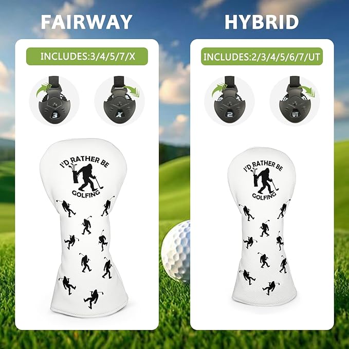 Golf Club Head Covers for Men Women, PU Leather Golf Headcover for Driver Fairway Wood and Hybrid, Funny Golf Accessories
