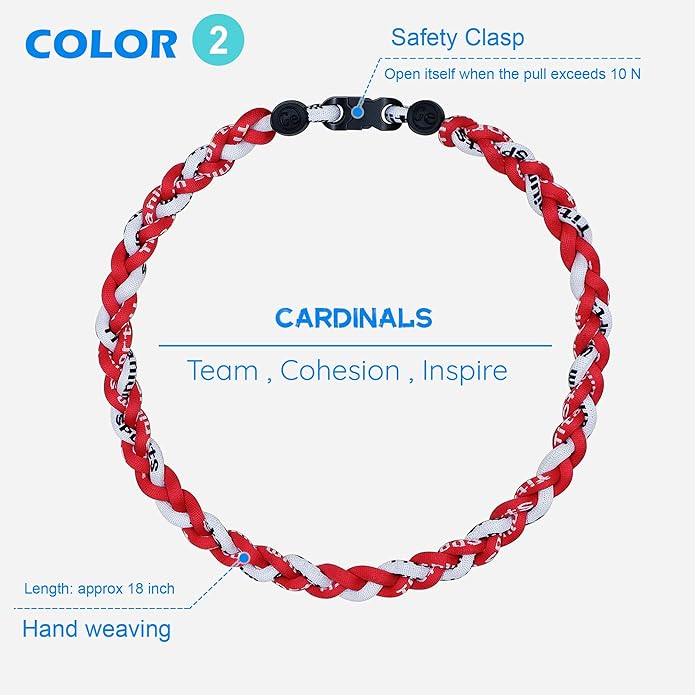 3 pcs Baseball Rope Necklaces, League Team Colors Braided Necklace, Baseball Team Gifts