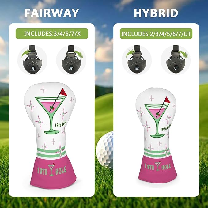 Golf Club Head Covers for Men Women, PU Leather Golf Headcover for Driver Fairway Wood and Hybrid, Funny Golf Accessories