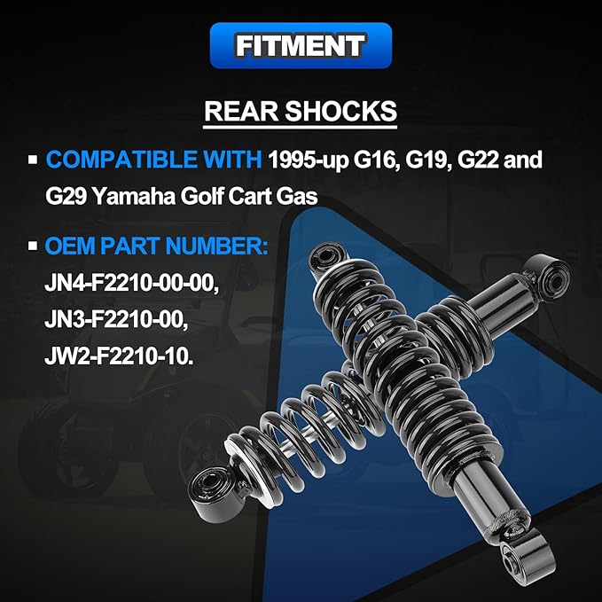 Rear Golf Cart Shock Absorbers Heavy Duty with Springs Compatible with 1995-up Yamaha Gas and Electric G14 G16 G19 G20 G22 G29 Models Replace# JN4-F2210-00, JN3-F2210-00 (BLACK)