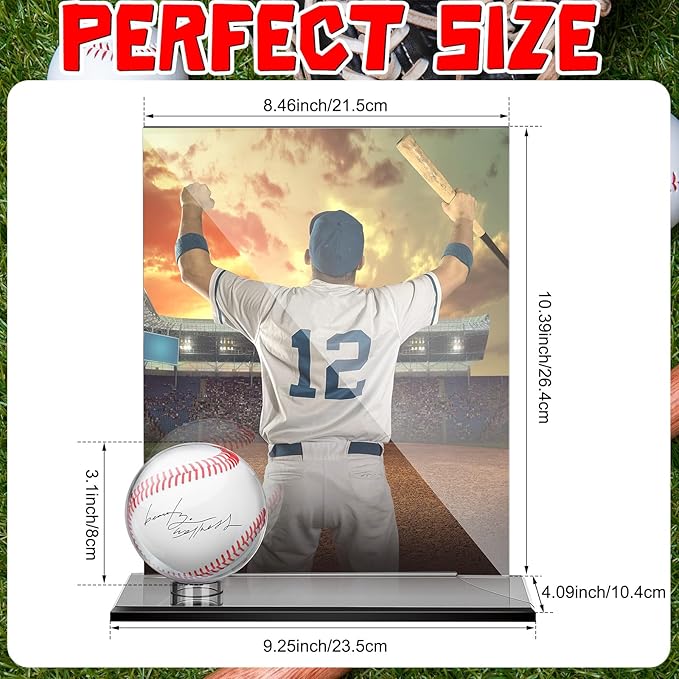 DoubleFill Acrylic Baseball Display Case for Ball and Cards Clear Base Ball Holder Ring Stand Set Centerpieces Protector Memorabilia Showcase for Official Size Baseball(Large)