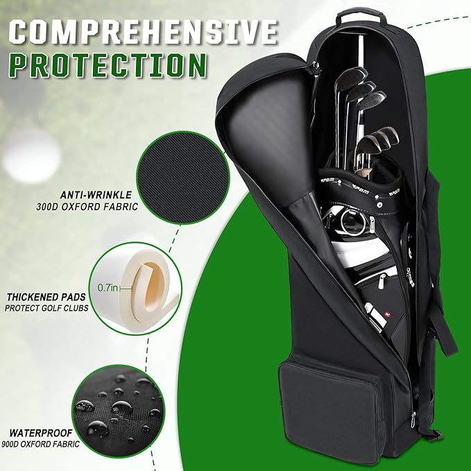 DAREKUKU Golf Travel Bags for Airlines with Adjustable Support Rod and Detachable Shoulder Straps, Hard case Top Soft Foldable Golf Club Travel Covers