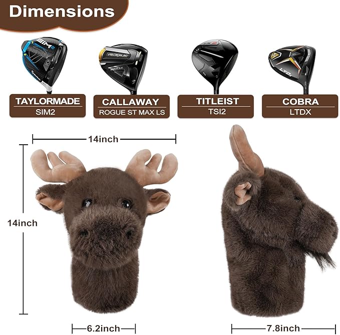 mytag Funny Golf Club Head Covers, Animal Plush Driver Headcover, Golf Headcover Fits Standard 460cc Driver Head