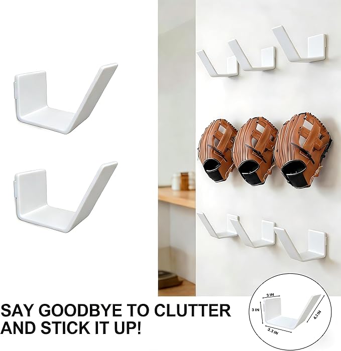 Baseball and Softball Glove Wall Mount, White, 3x3x4.1 Inches, Preserves Glove Shape, 2 Pack