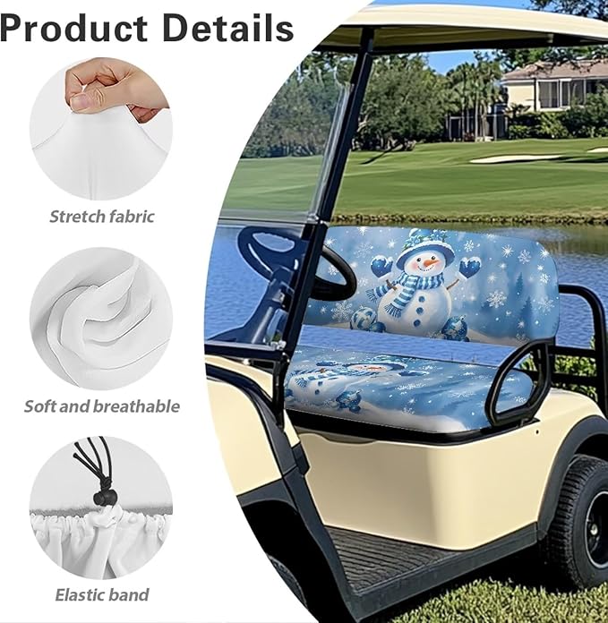 Bulopur Christmas Snowman Golf Cart Blanket Seat Covers 2 Piece Club Car Golf Cart Seat Covers Non-Slip Breathable Cozy Golfcart Cushion Cover Xmas Decorations