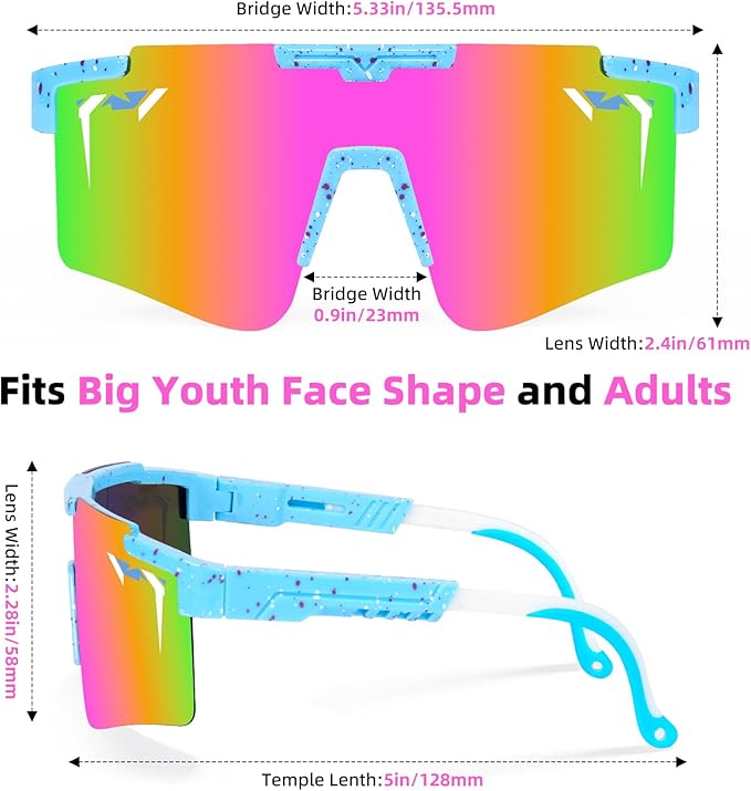 2-Sizes Kids Youth Baseball Sunglasses Men Women Vipers Sunglasses Softball Boys Girl True Polarization &UV Protection