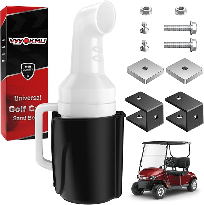 Universal Golf Cart Sand Bottle with Holder, No Drilling Golf Cart Divot Filler Sand Bottle with Handle for Club Car, EZGO, Yamaha Carts with 1" Square Tube Bracket, Seed Container, 1PCS