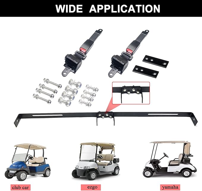 Golf Cart Retractable 42" Seat Belts with Belt Bracket Kit for Yamaha Club Car DS Precedent EZGO TXT RXV
