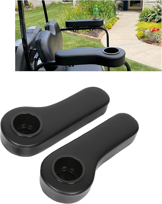 HECASA Universal Golf Cart Rear Seat Arm Rest with Cup Drink Holders Set Compatible with EZGO Club Car Golf Cart Yamaha Pair No Drilling Required Black