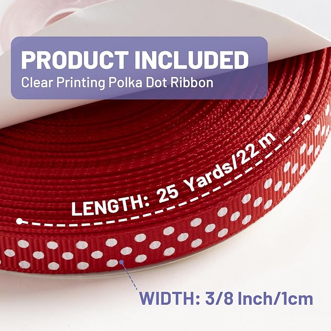 Polka Dot Grosgrain Ribbon 3/8 Inch, 25 Yards Spool Red and White Dot Craft - Image 2