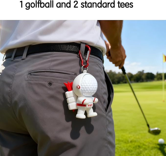 Astronaut Golf Tee Holder and Phone Stand, Includes 2 Golf Tees, Golf Ball Holder with Carabiner, Fun Golf Accessories for Men and Women, Stylish Golf Bag Accessory and Golf Gift
