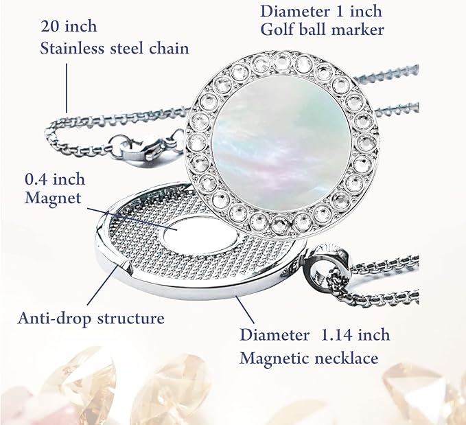 Golf Ball Marker Necklace, Pearl Crystal Ball Marker, Golf Accessories, Golf Gifts, Golf Ball Markers for Women