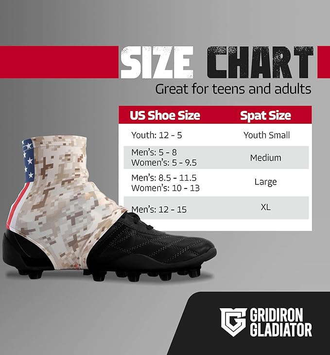 Gridiron Gladiator Football Spats - Cleat Covers for Soccer, Baseball & Softball