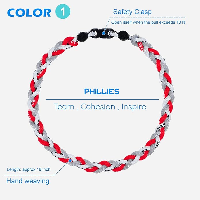 3 pcs Baseball Rope Necklaces, League Team Colors Braided Necklace, Baseball Team Gifts