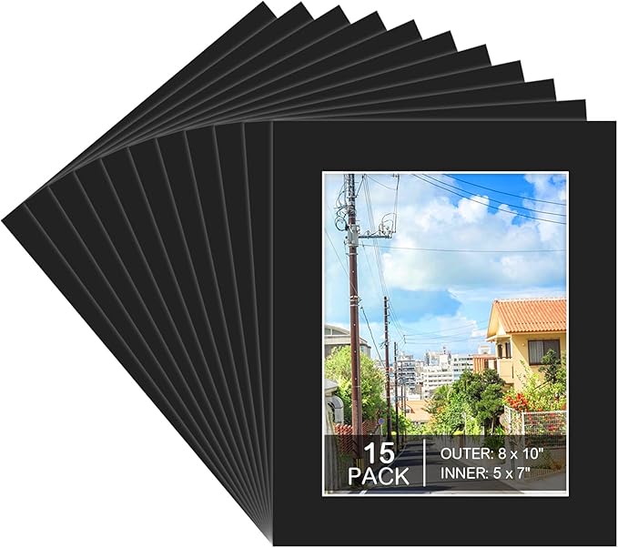 Prudiut 15 Pack 8x10 Black Picture Mats, Frame Mattes by Prudiut