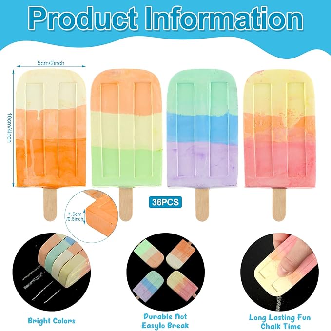 36 Pcs Ice Cream Sidewalk Chalk Set Multicolor Chalk Party Favors Bulk Washable - Image 2
