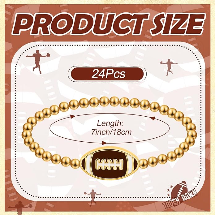 Tondiamo 24 Pcs Cheer Baseball Softball Soccer Basketball Football Tennis Bracelets Gifts Bulk Beaded Stretch Bracelets Charm Gifts Sport Jewelry Party Favors Supplies