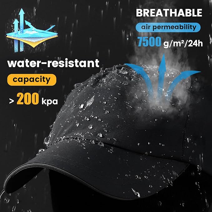 Mens Water-Resistant Baseball Cap Womens Rain Hat Foldable Outdoor Running Sun Fishing hat