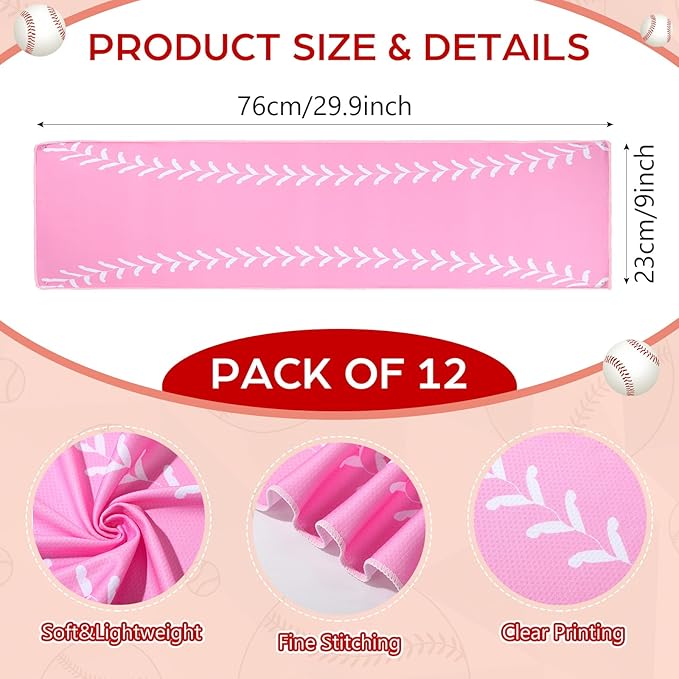 Peryiter 12 Counts Mini Cooling Towel, 30" x 9" Baseball Softball Soccer Golf Sweat Towel, Breathable Chilly Rag, Microfiber Sport Rags for Team Gym Running Coach Gift