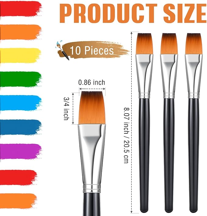 Zonon 10 Pcs 3/4 Inch Flat Paint Brushes Acrylic Painting Craft Accessories - Image 2