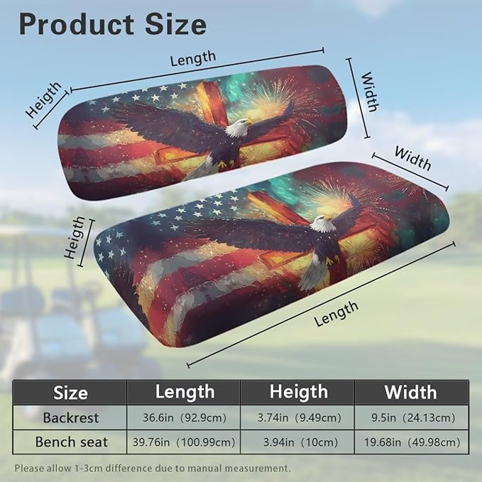 Yewatlles American Flag Eagle Cross Golf Cart Seat Covers, Personalized Golf Cart Seat Cover Keeps Seat Fits in Club Car and Other 2-Seat Golf Carts