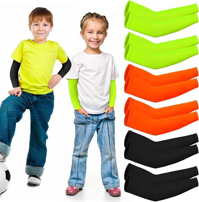 SATINIOR 6 Pairs Arm Sleeves for Kids, Compression UV Cooling Arm Sleeve for Baseball Football Youth Boy Girl Sports