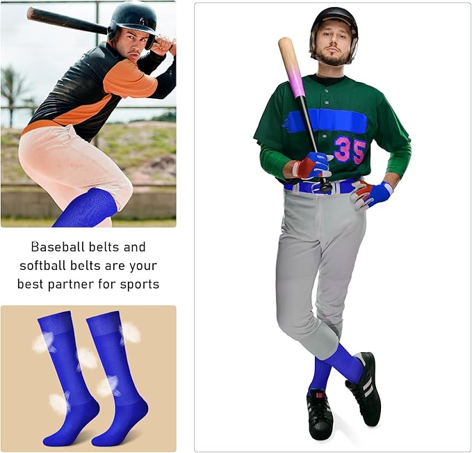 Zhanmai Baseball Belt and Socks Combo, Adjustable Elastic Belt and Softball Socks, Multiple Sizes for Youth Boys Girls, Adult