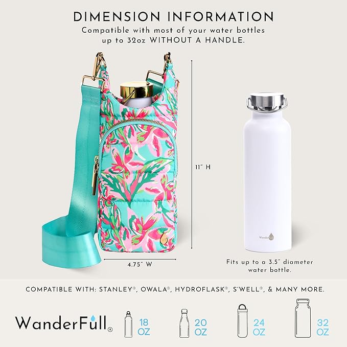 WanderFull® Original HydroBag® Collection, Water Bottle Holder, Gift for Women, Mom, Girlfriend, w/Strap & Phone Pocket, Hands-Free Crossbody Water Bottle Bag