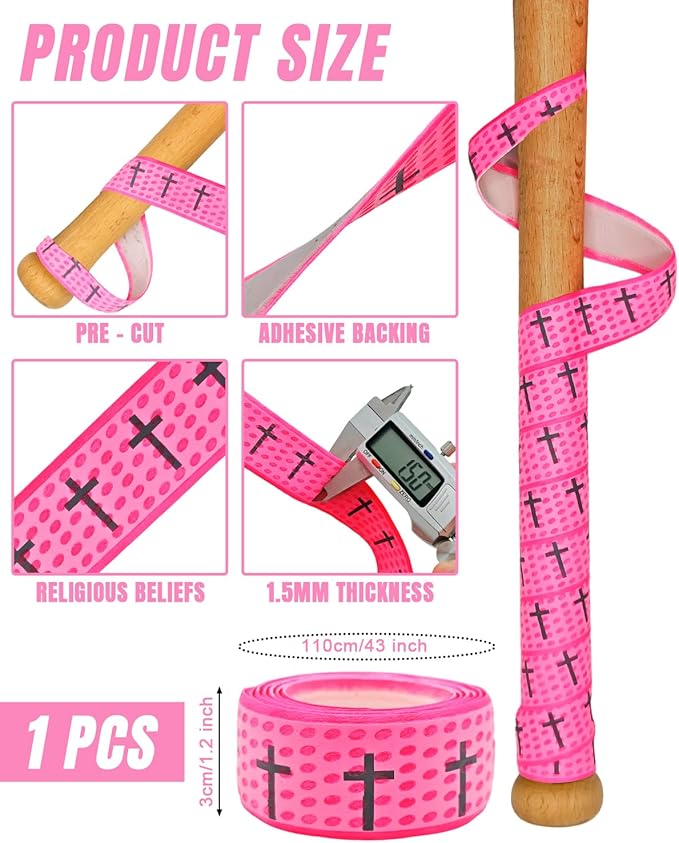 Piemow Baseball Bat Grip Tapes, Faith Cross Bat Grip Tape, 1.5mm Precut and Full Adhesive Baseball Wrist Tape, Scripture Designs Non-Slip Religious Baseball Grip Tapes for Sports