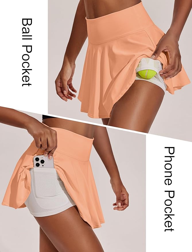 PINSPARK Womens Tennis Skirt Pleated Athletic Skirts with Pockets Shorts High Waisted Golf Skort for Workout Pickleball
