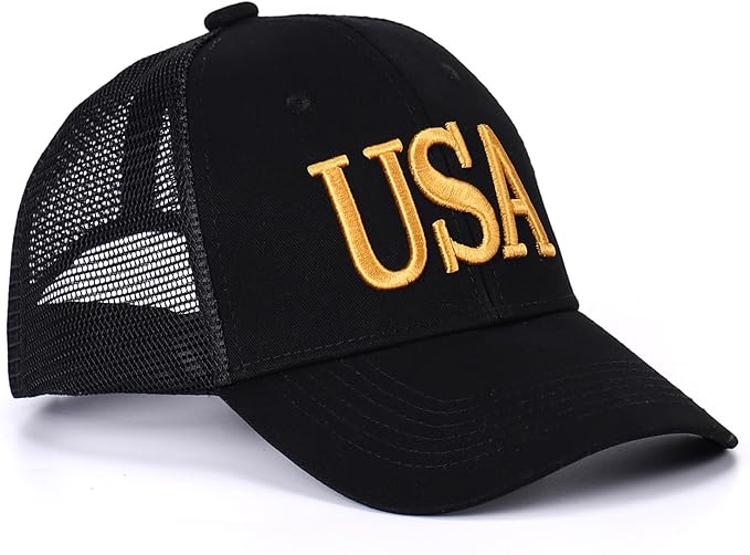 USA Trucker Hat for Men & Women American Flag Cap Adjustable Baseball Cap Mesh Snap Patriotic 3D Embroidered Cap