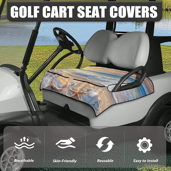 Golf Cart Seat Covers, Universal Golf Cart Seat Towel Blanket with 4 Front Pockets & Nonskid Bottom Fits for Club Car 2 Person Seats Golf Carts