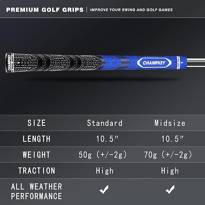 CHAMPKEY Premium Hybrid Golf Grips 13 Pack with All Repair Kits - All Weather Performance Golf Club Grips - High Traction and Control Half Corded Golf Grips for Men