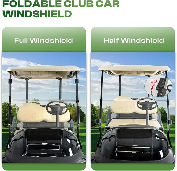 Golf Cart Windshield for Club Car Precedent,Tempo,Onward 2004-up Gas/Electric Golf Carts, Foldable PC UV Resistant Club Car Windshield（Tinted/Clear） (37.59" W x 33.96" H)