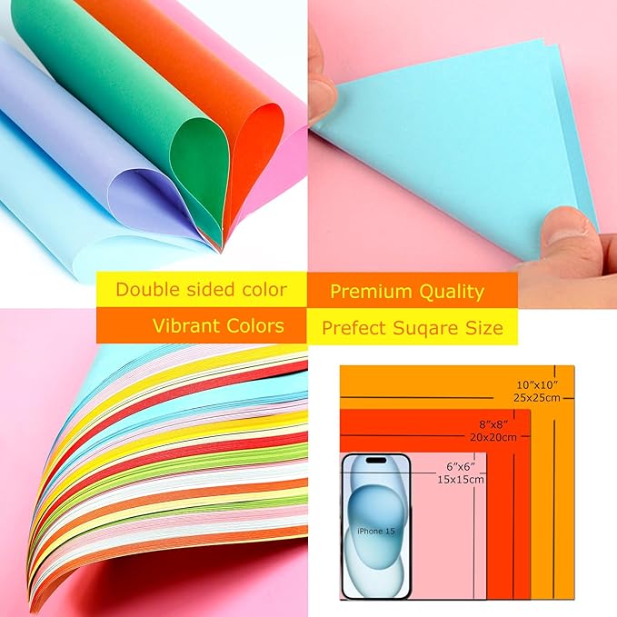 200 Sheets Origami Paper, 20 Colors Origami Craft Kit 6x6, Double Sided Color - Image 6