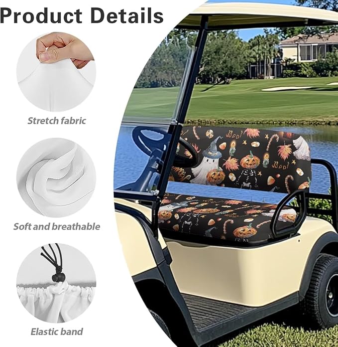 Yewatlles Halloween Ghost Golf Cart Seat Covers Kit, Fit for Club Car Precedent Ordinary Front Seat Cushion, Golf Cart Polyester Seat Cover, No Nails Required