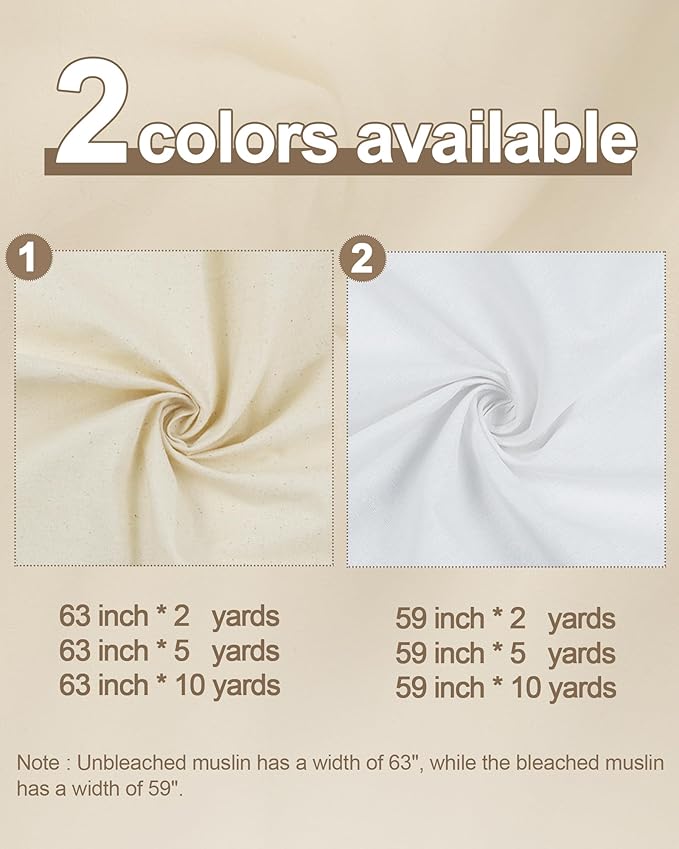 HOTGODEN Medium Weight 100% Cotton Muslin Fabric: 59 inch x 5 Yards Bleached - Image 4